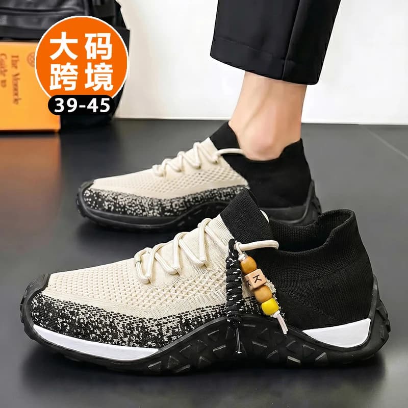 Men Stretch Knit Slip On Walking Sneakers Summer Thin Breathable Design Easy Put On Take Off Anti Slip Outsole Daily Outdoor