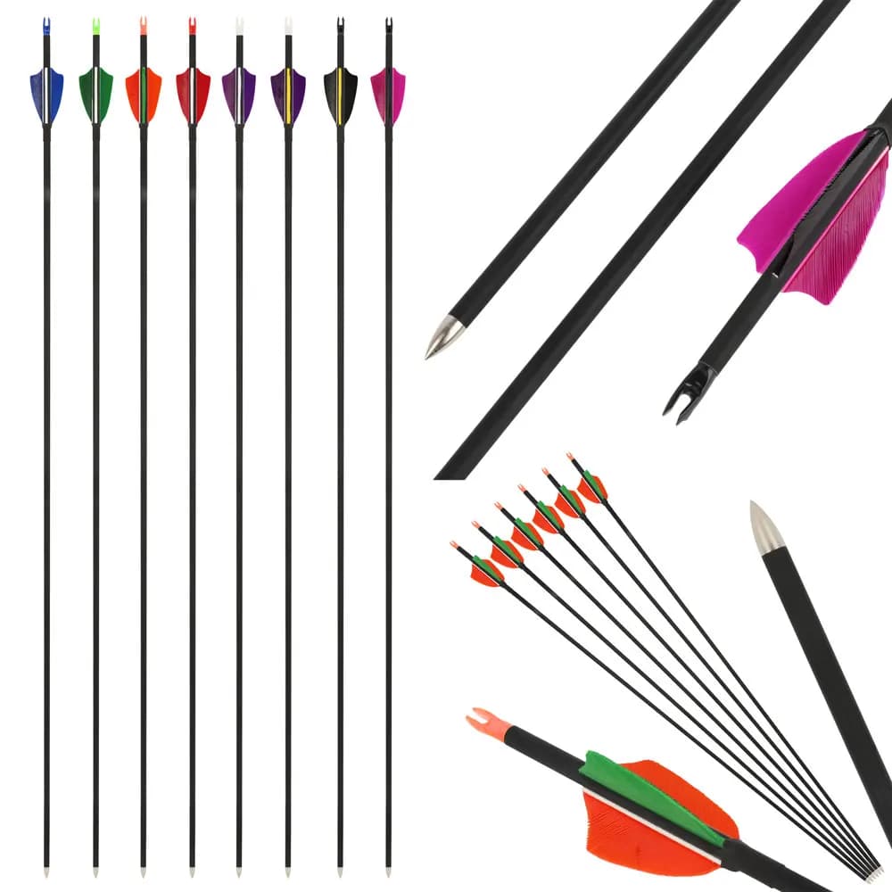 Tiro con l'arco ID4mm Frecce in carbonio misto 32 "Flechas SP1000 per arco ricurvo Tiro al bersaglio Allenamento Caccia 2" Piuma di tacchino