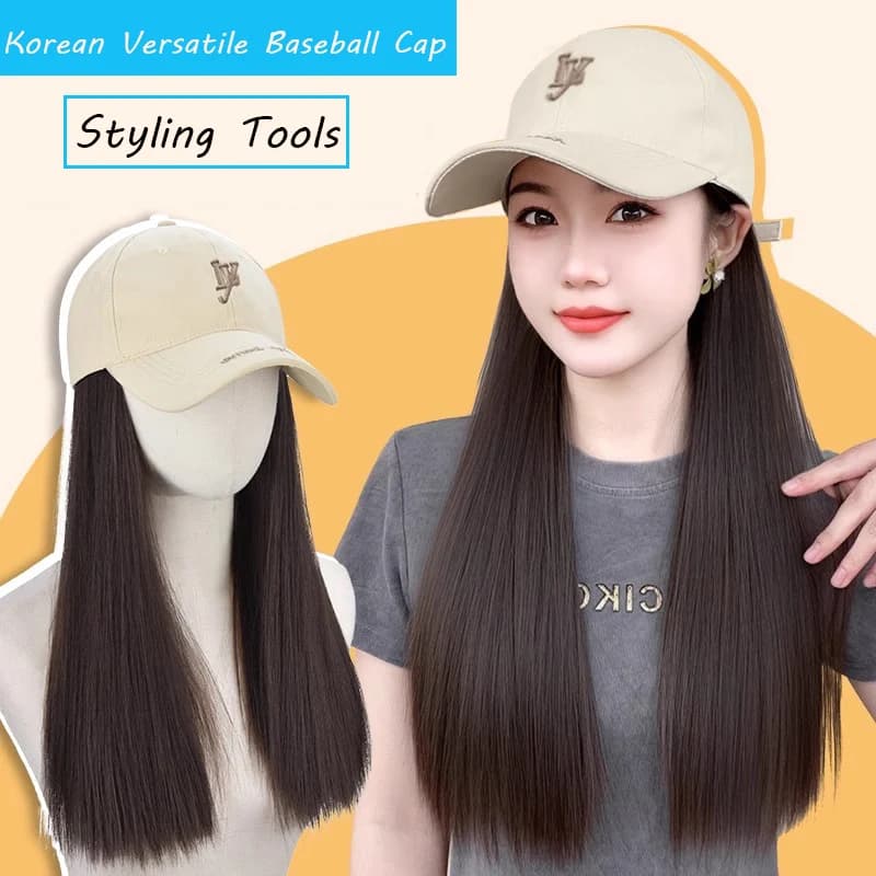 Parrucca sintetica Cappello integrato femminile Nuovo evidenziatore Cappello moda Parrucca Berretto da baseball moda Capelli lunghi lisci Abbigliamento quotidiano
