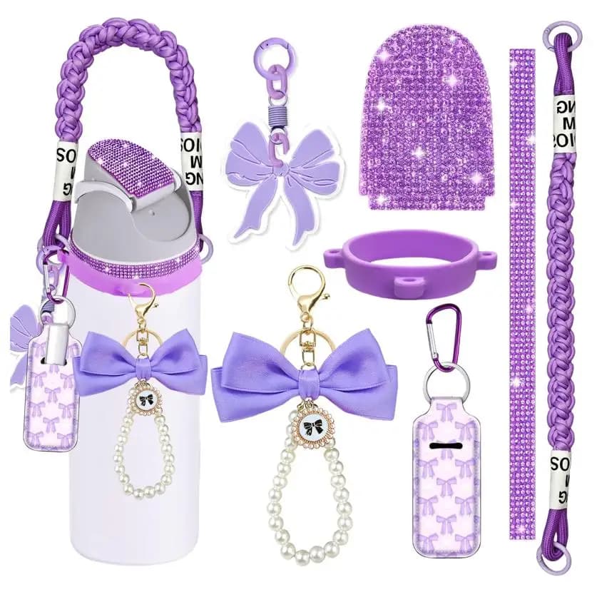 Accessories Bundle for Owala 24 oz 32 oz 40 oz Tumblers – Handle Strap, Silicone Ring, Charms & Stickers for Owala Tumbler, Free