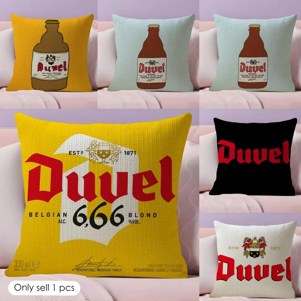 Cool Protective D-Duvel Beer Cushion Cover Natural Linen Organic Fabric Double-Sided Printing Sofa Home Decor Gift Pillow Cover