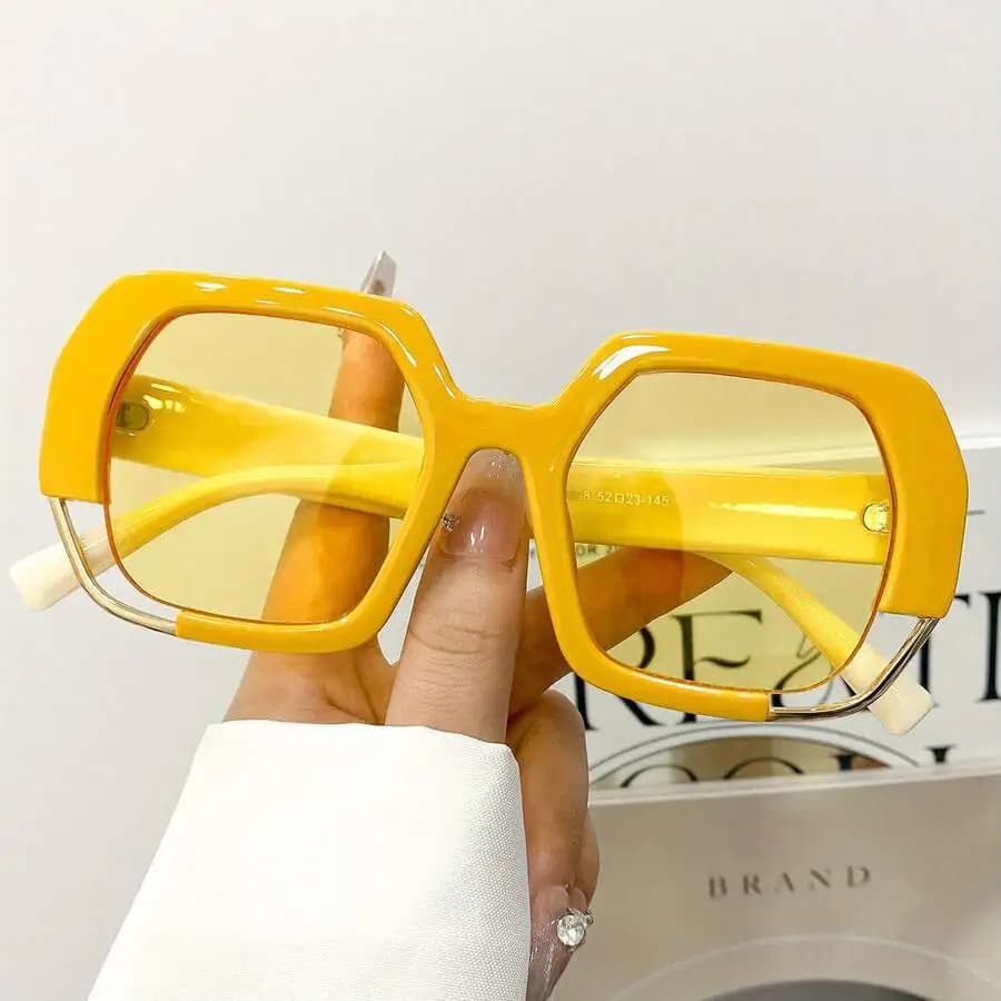 New Fashion Retro Polygon Glasses Women's Men's Large Frame Rectangular Simple All-Match Daily Casual Wear Decorative Glasses