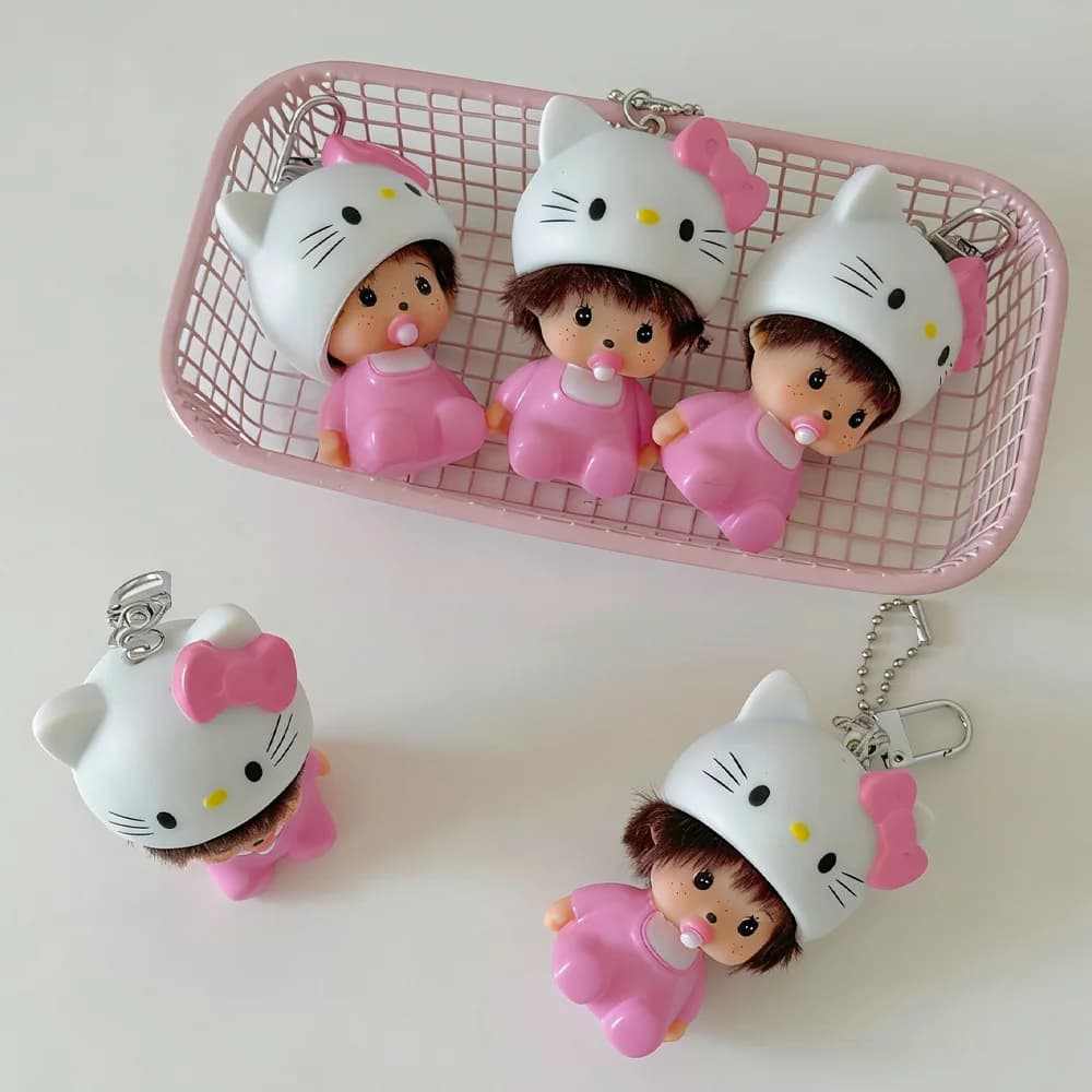 Keyring Hello Kitty, Keyring Monchhichi, Accessories Anime Cartoon Backpacks and Phone Cases, Gift for Girls
