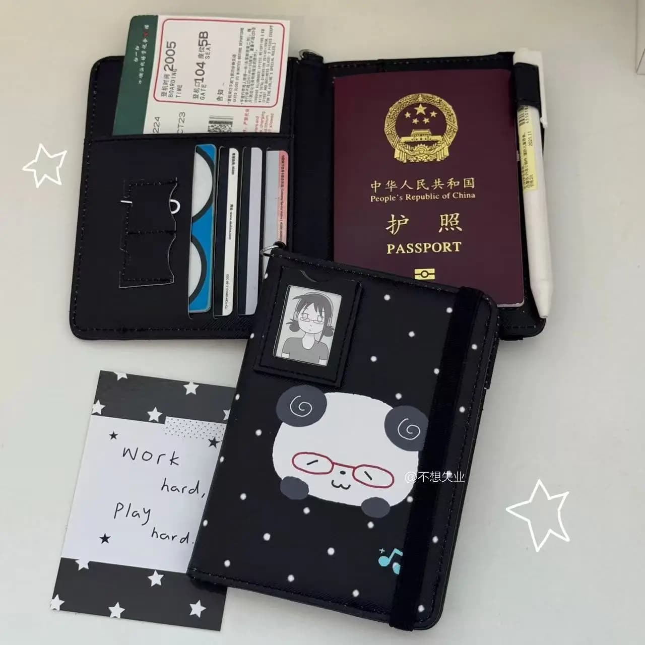 Clip per passaporto Clip per passaporto originale Panda a pois Custodia protettiva per borsa per certificato simpatico cartone animato Custodia per carte multifunzione