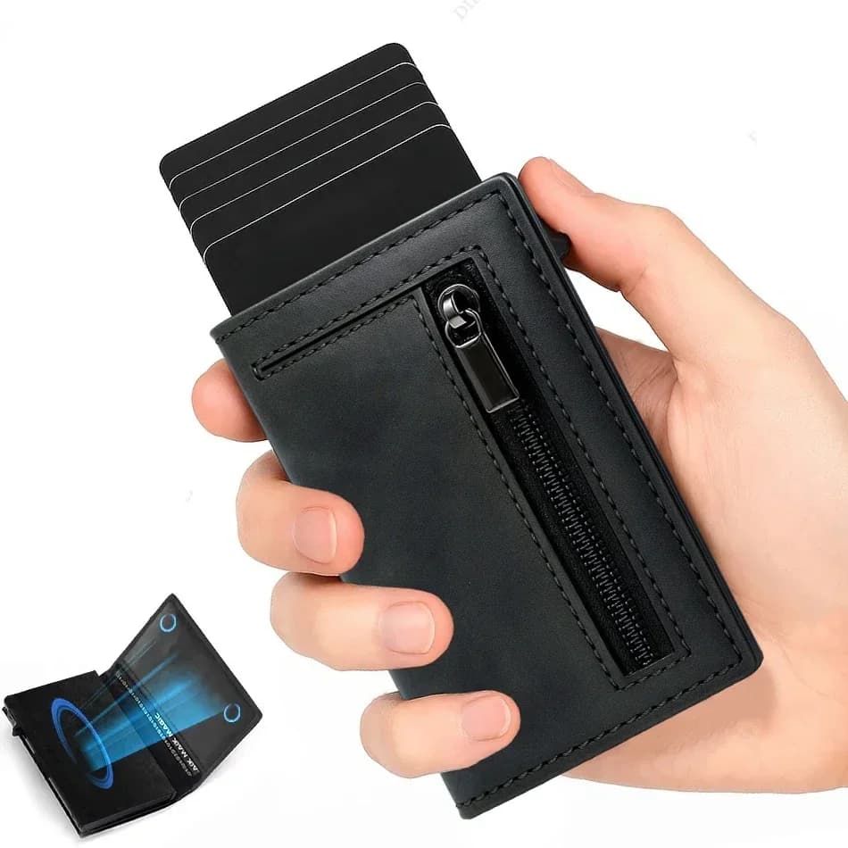 Portafoglio Minimalista in Pelle per Uomo con Porta Carte Magnetico Pop-Up e Blocco RFID