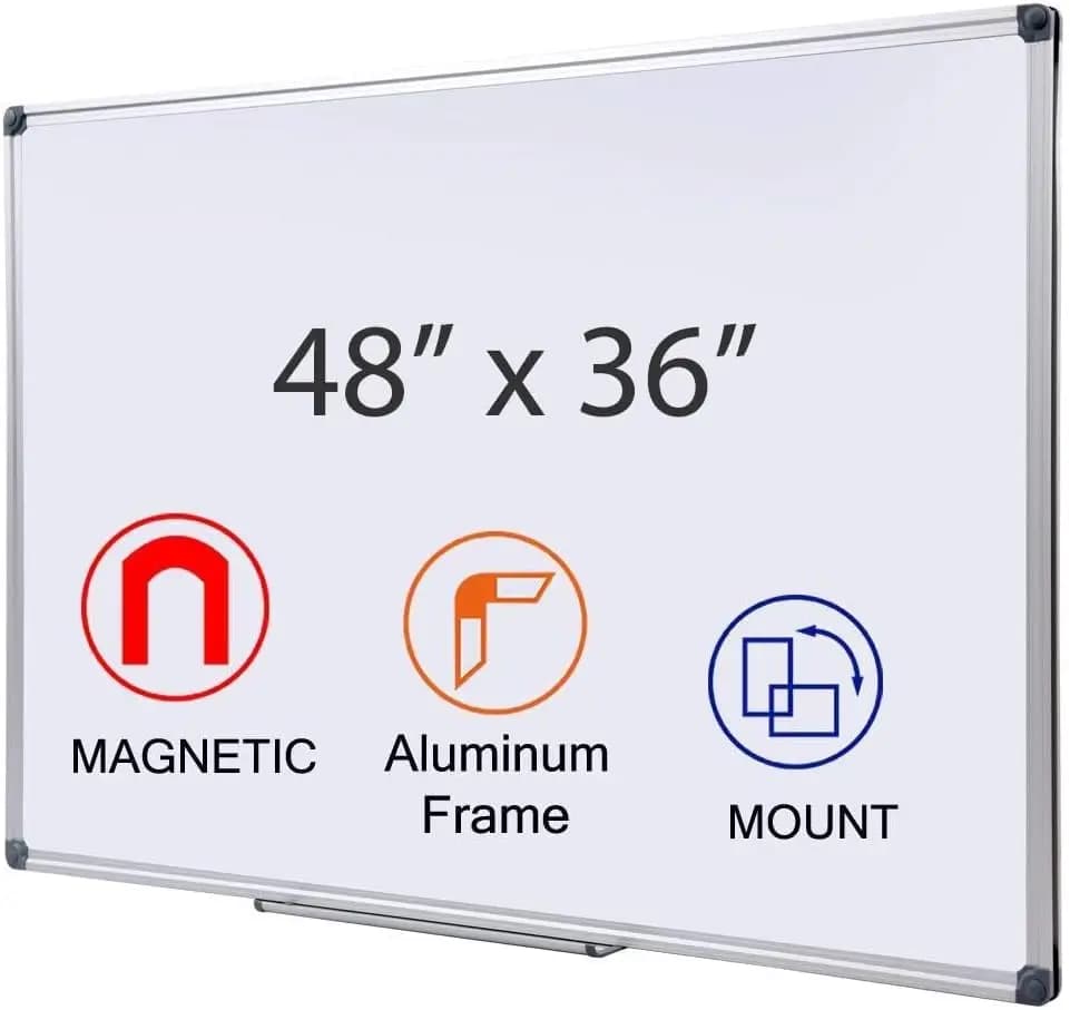 Lavagna Magnetica 48x36 Pollici con Cornice in Alluminio - Lavagna Cancellabile a Secco Anti-Ghosting per Ufficio, Aula e Casa