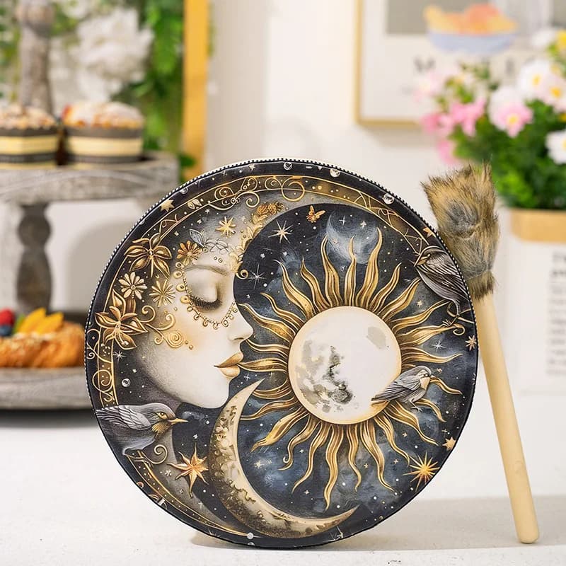 Tamburo musicale egiziano Bellissimo dipinto colpisce Tamburo etereo dello sciamano Meditazione Accompagnamento Strumenti musicali a percussione