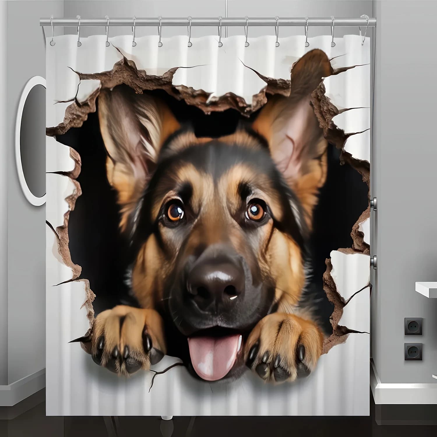1pc Primavera/Estate Foro da parete Modello cane Tenda da doccia con stampa digitale, Bagno Decorazioni per la casa con ganci gratuiti, Lavabile in lavatrice, A