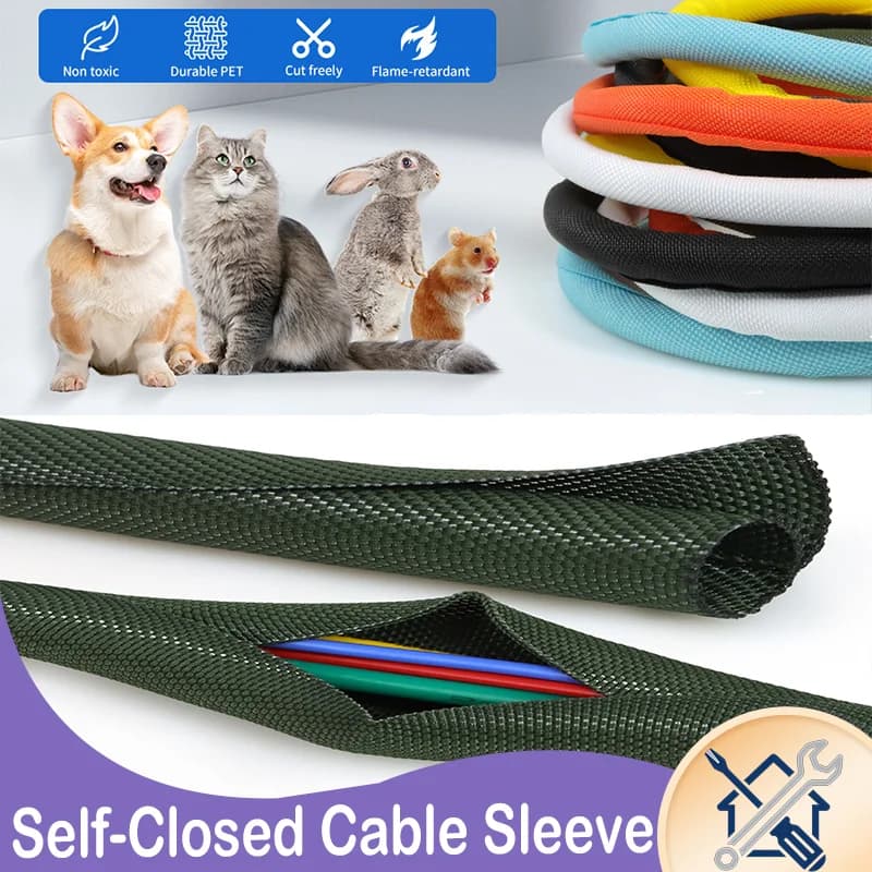 Guaina per cavi autoaggraffante in PET intrecciato espandibile per gestione automatica delle linee, tubo flessibile sovrapposto per protezione e avvolgimento cavi