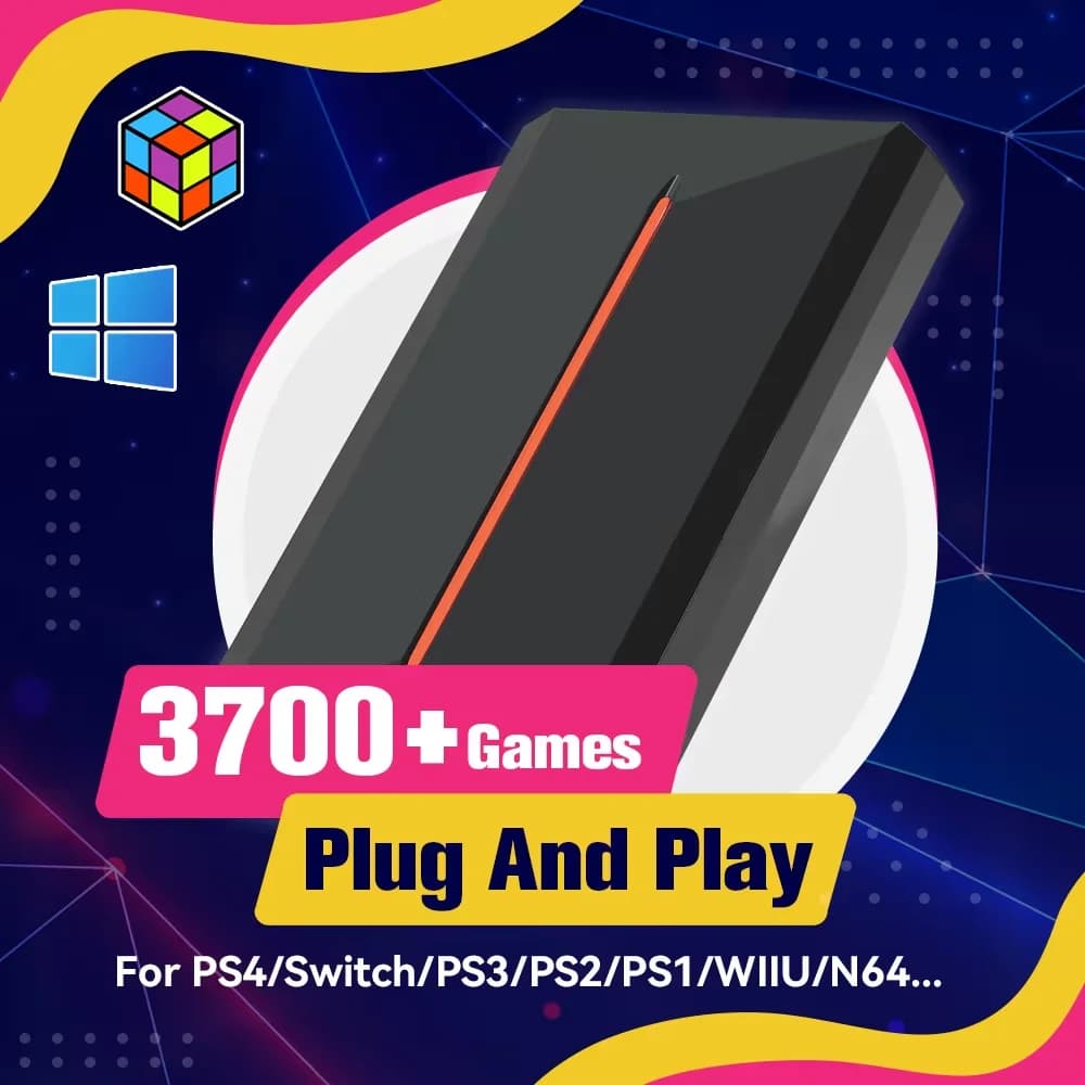 Launchbox 500G Gioco Esterno Disco Rigido Incorporato 3700 Giochi 3D/PC Per PS4/PS3/PS2/PS1/Switch/WII/WIIU/N64/DC Per Win PC/Laptop