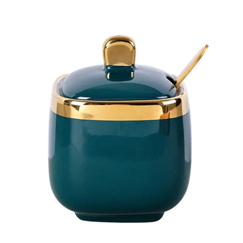 Set creativo di barattoli di condimento in ceramica placcata oro con coperchio Scatola di spezie Pepe Serbatoio di peperoncino Pentola di olio Contenitore per alimenti Barattolo di zucchero Nuovo