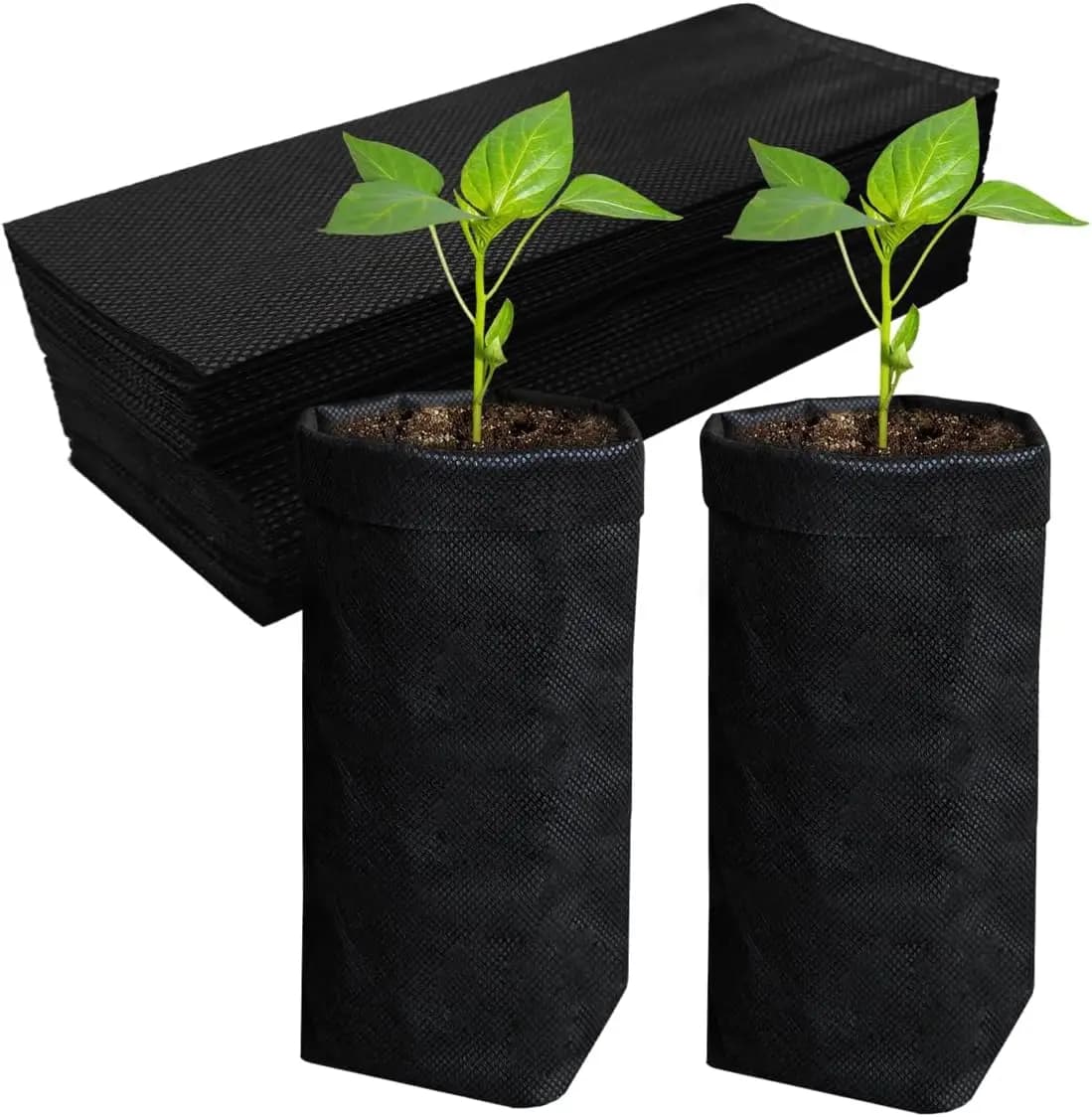 50 Pcs 13.5" Deep Nursery Grow Bags, Non-Woven Fabric Pots for Deep Rooted Plants, Vegetables, Flowers, Seedlings, Black
