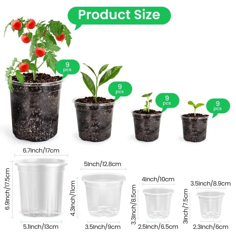 premium reinforced transparent nursery pots,plastic planters with drainage holes,seed starter variety pack for flowers seedlings
