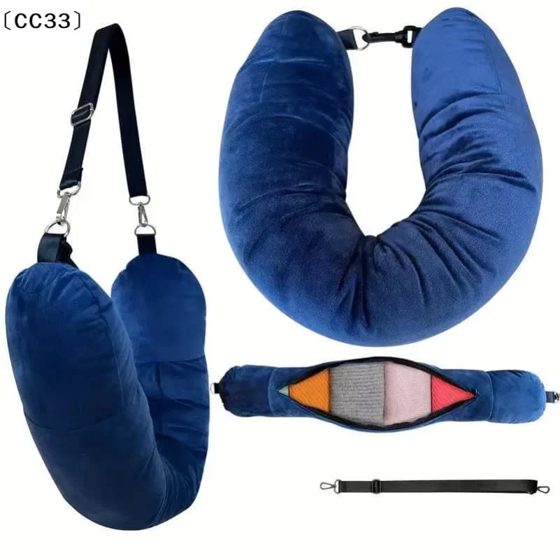 Neck Pillow With Fillable Clothing Storage Bag U-Shaped Pillowcase Crystal Fleece Neck Pillow Cover For Airplane Travel〔CC33〕