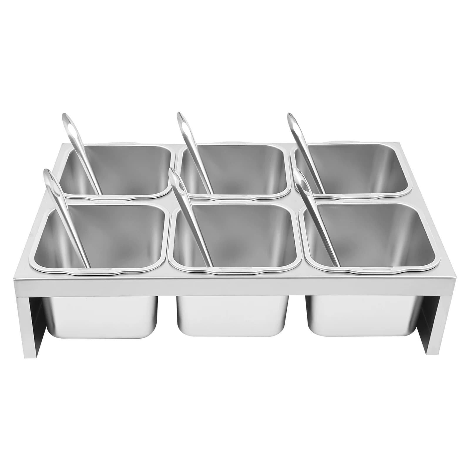 Organizzatore per Condimenti in Acciaio Inox a 6 Scomparti, Contenitori per Spezie da Cucina SUS304 con Coperchi e Cucchiai per Bancone e Ristorante