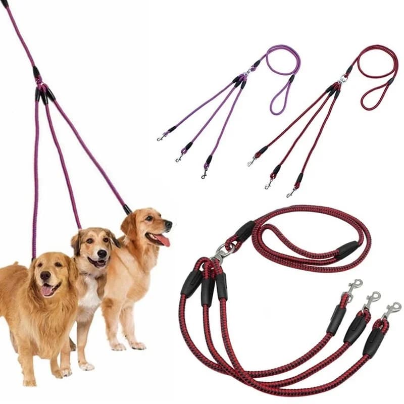 Guinzaglio Triplo per Cani, 3 Vie Anti-Groviglio Regolabile in Nylon con Maniglia Morbida Imbottita, Guinzaglio a 3 Teste con Chiusura di Sicurezza per Cani