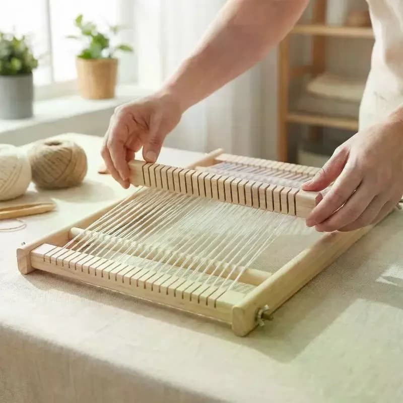Portable Wooden Weaving Loom Kit Kids Beginner Friendly Tapestry Frame Heddle Bar for Creative Crafting
