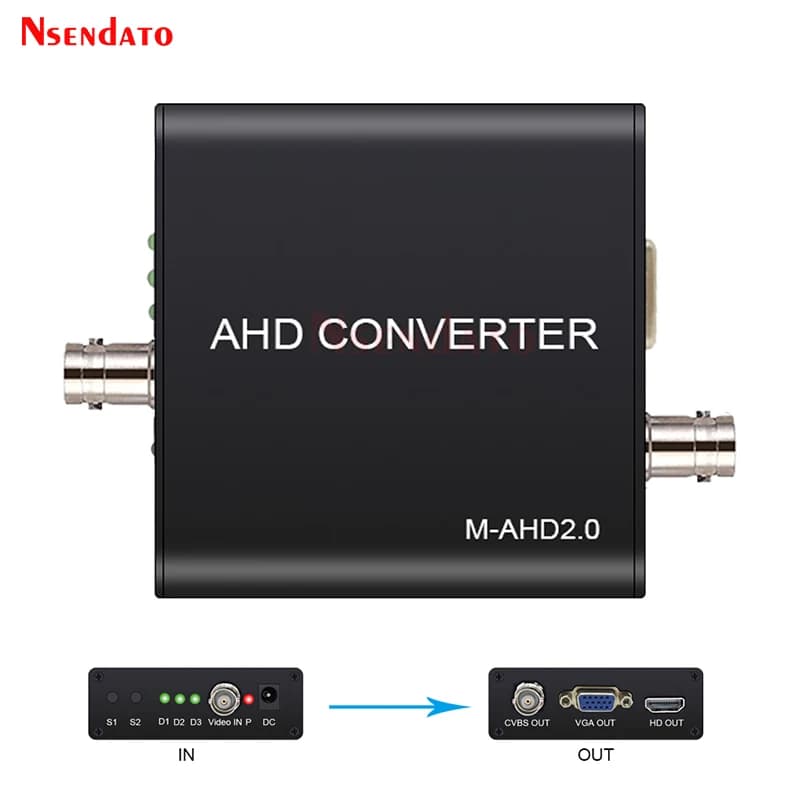 AHD Converter to HDMI-Compatible VGA CVBS Full HD with Automatic 5MP 2MP 720P 1080P recognition for CCTV Cameras and Video Testers