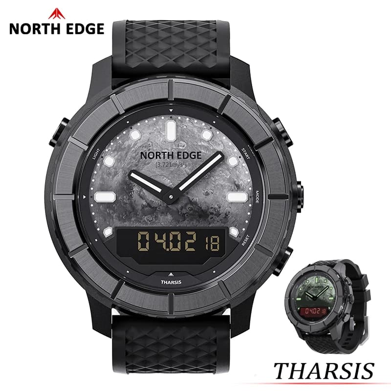 NORTH EDGE 2026 THARSIS Men‘s Carbon Fiber Watch 50M Waterproof Sports Outdoor Hiking Altimeter Barometer Compass Luminous Dial