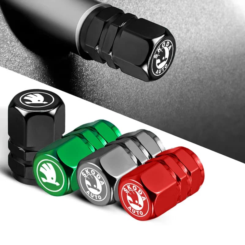 4Pcs Car Tire Valve Caps Metal Dustproof Wheel Stem Cover For Skoda Yeti Kamiq Kodiaq Karoq Octavia Fabia Rapid Vrs Mk3 Superb