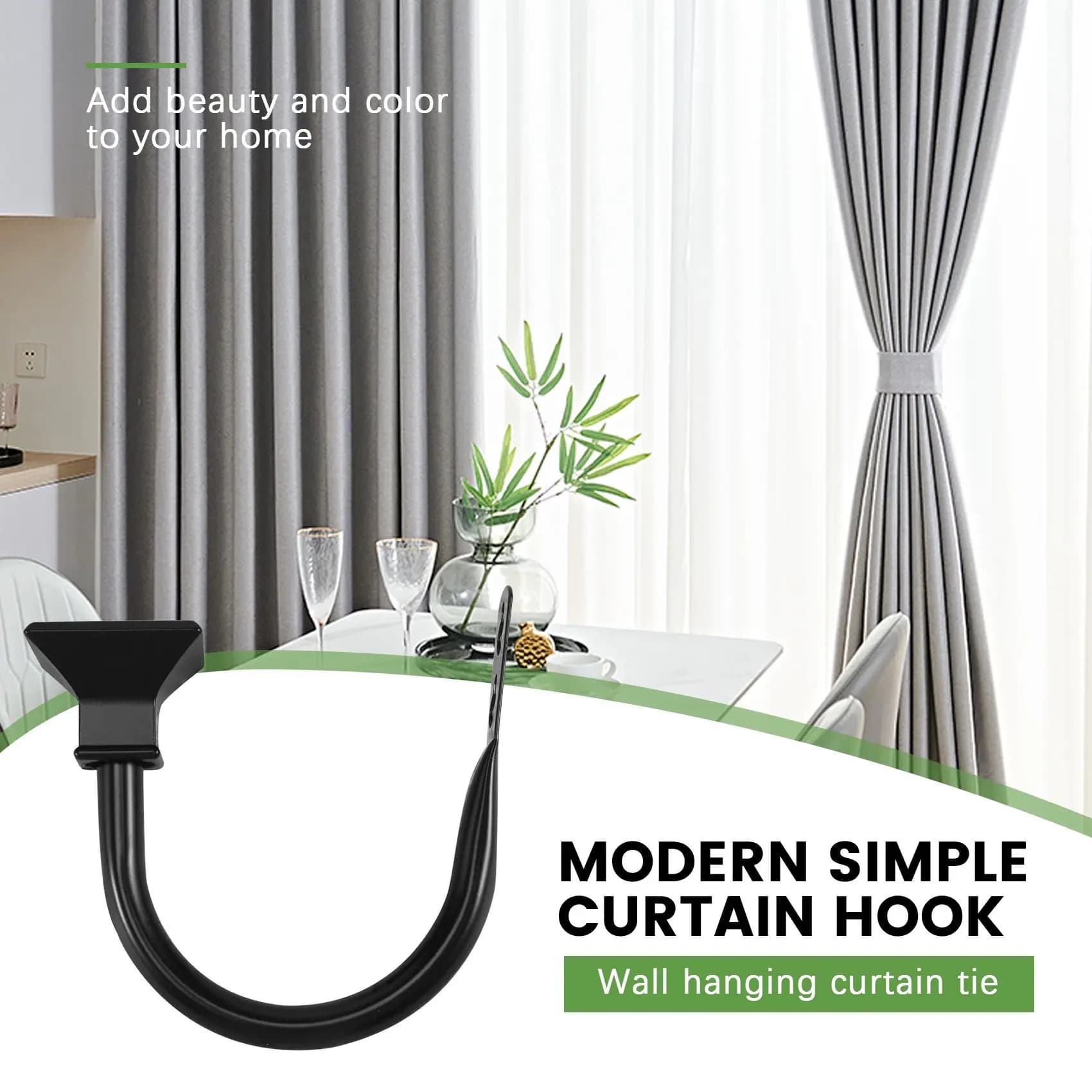 F-3C Set di 2 fermagli per tende decorative quadrate in metallo, fermacravatte per tendaggi per finestre montate a parete per camera da letto, soggiorno, ufficio