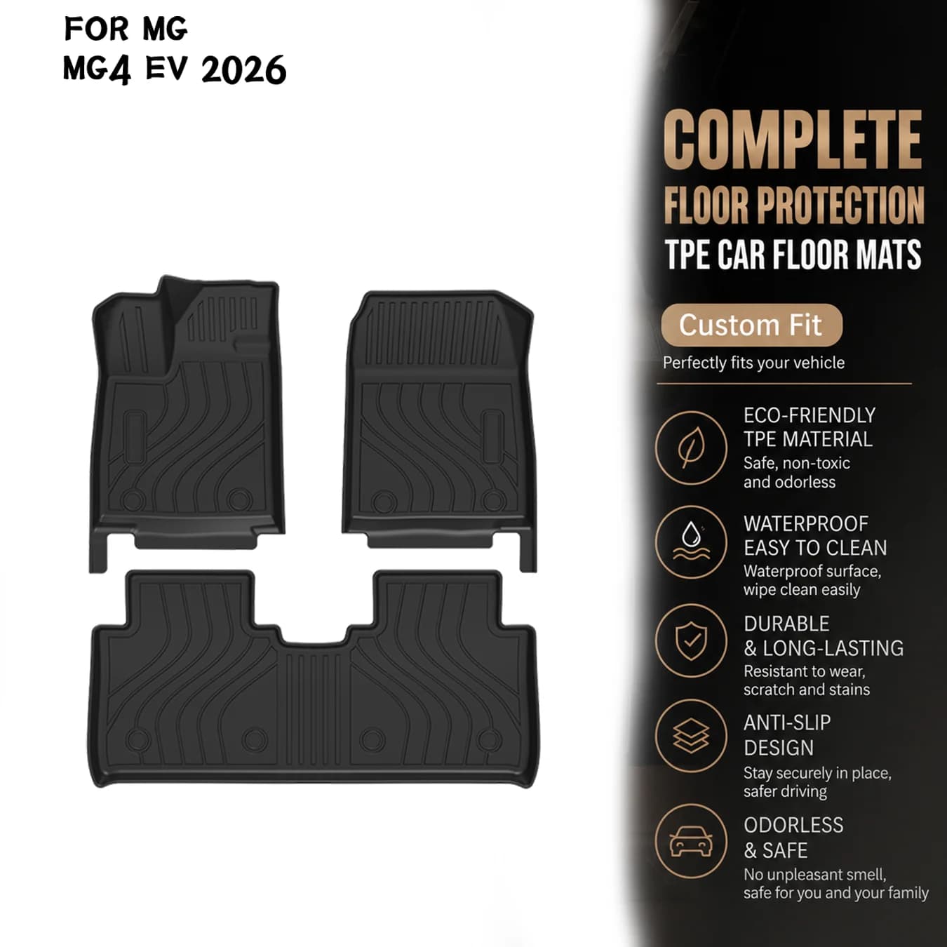 [LHD]MG MG4 EV 2026 Four Seasons Waterproof and Anti-Slip TPE Floor Mat for Cars.