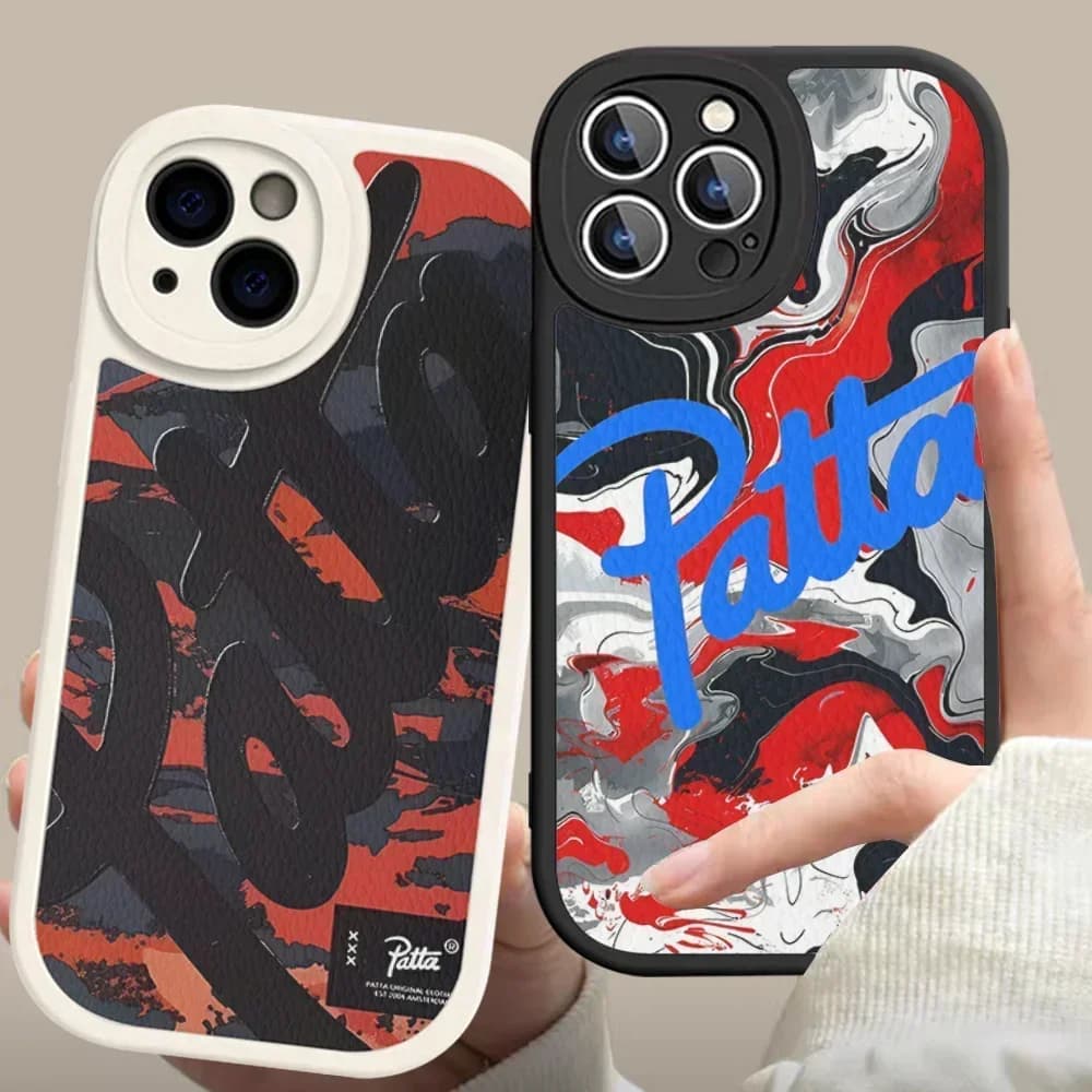 Moda P-patta Custodia per telefono in pelle dura per IPhone 15 14 13 12 Mini 11 14 Pro Max Xs X Xr 7 8 Plus Fundas