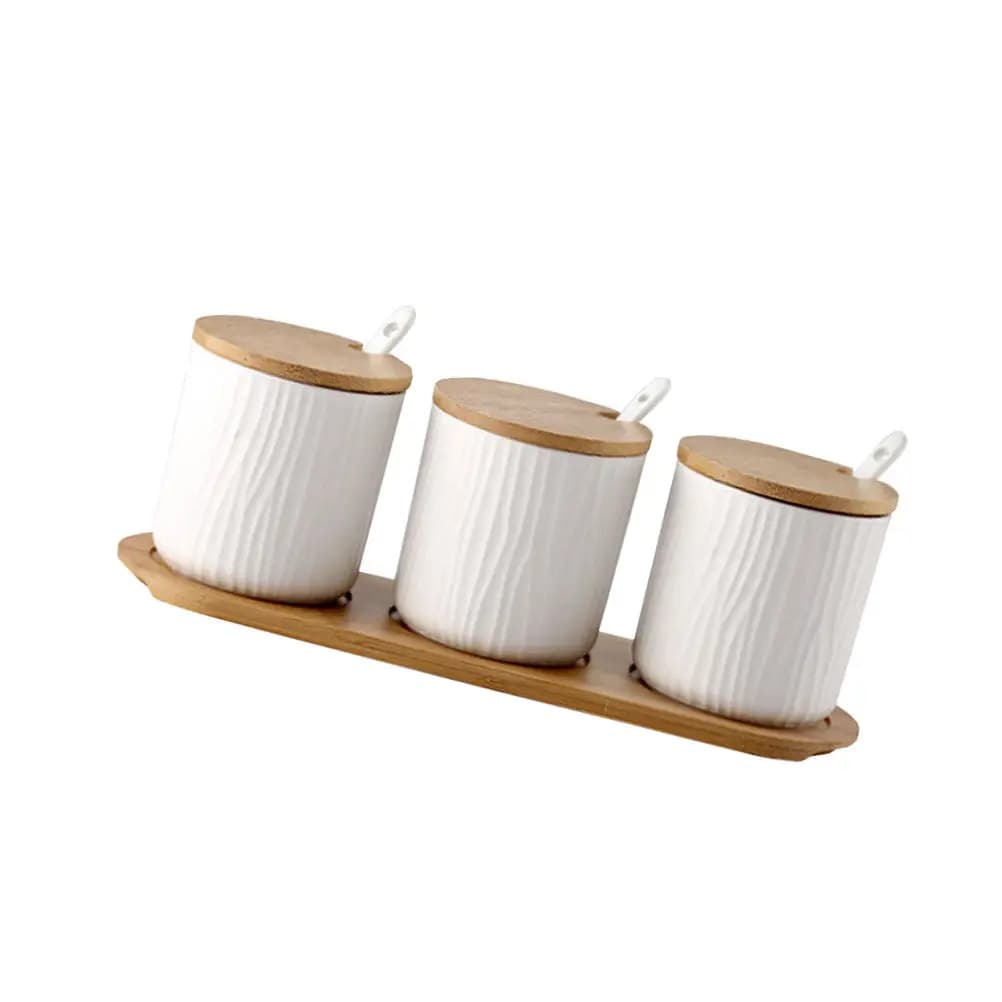 9.5x28.5cm Ceramic Spice Jar Set Nordic Style Seasoning Storage Box Kitchen Salt Sugar Container Breathable Lid