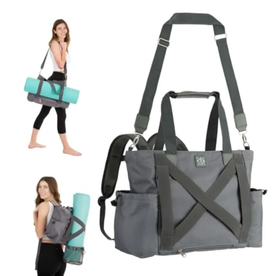 Borsa per Tappetino Yoga 4-in-1: Zaino, Borsa a Mano, Borsa a Tracolla, Borsa a Spalla, Resistente all'Acqua, Durevole, con Tasche, Adatta per Tappetini Spessi e XL