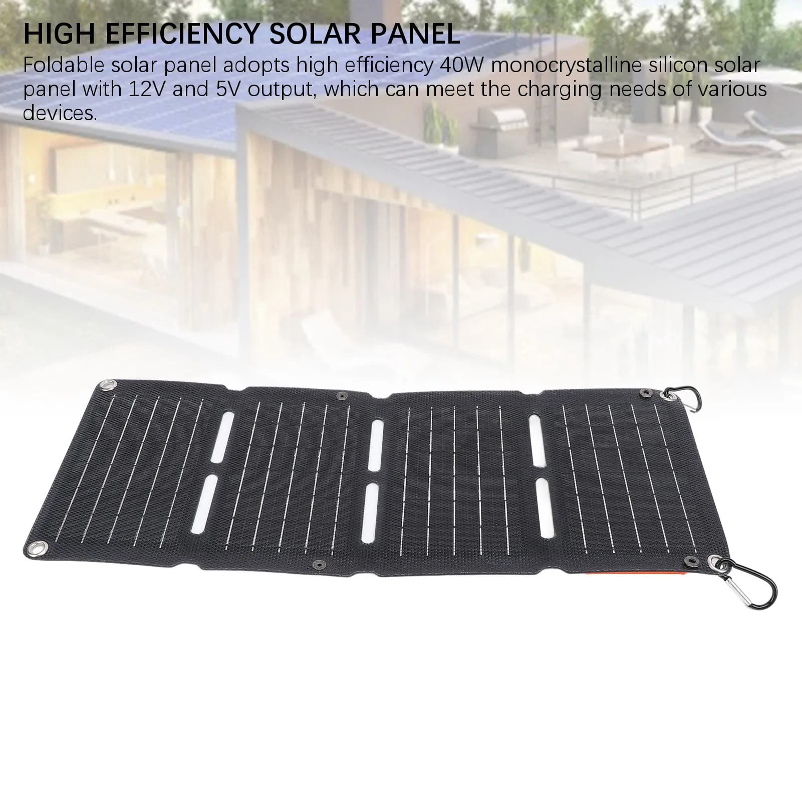 Pannello solare pieghevole monocristallino da 40 W con porte USB di ricarica rapida QC per viaggi in campeggio all'aperto