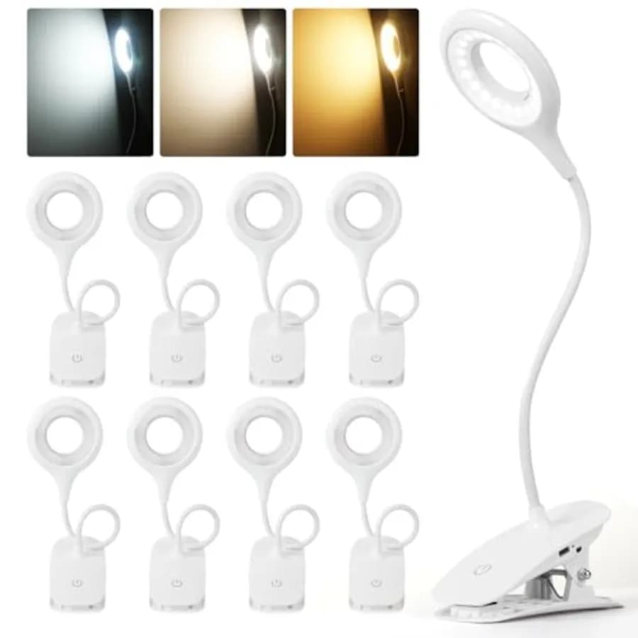 Set di 8 Lampade da Scrivania Ricaricabili, Luce per Lettura con 40 LED, 3 Temperature di Colore, Dimmerazione Continua, Luminosità Regolabile