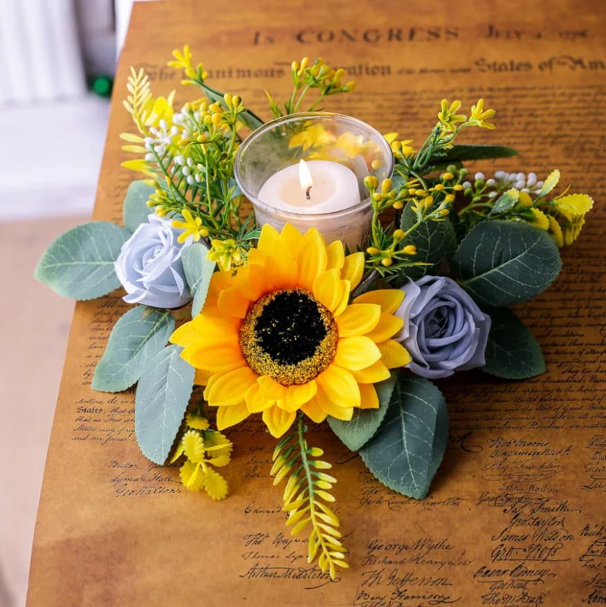 Portacandele a forma di ghirlanda di girasoli simulati, per candele in bottiglia, decorazione per aromaterapia, per la casa, la tavola da pranzo, matrimoni e decorazioni da scrivania