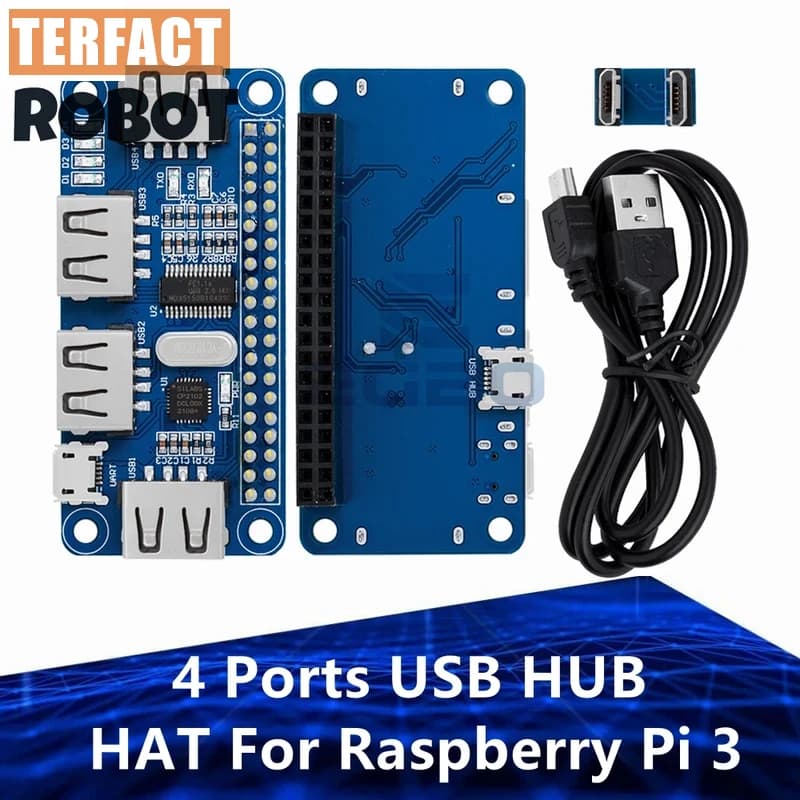 4 port USB Hub (1-4 pieces) for Raspberry Pi 3 / 2 / Zero W - UART USB extension card for serial debugging, compatible with