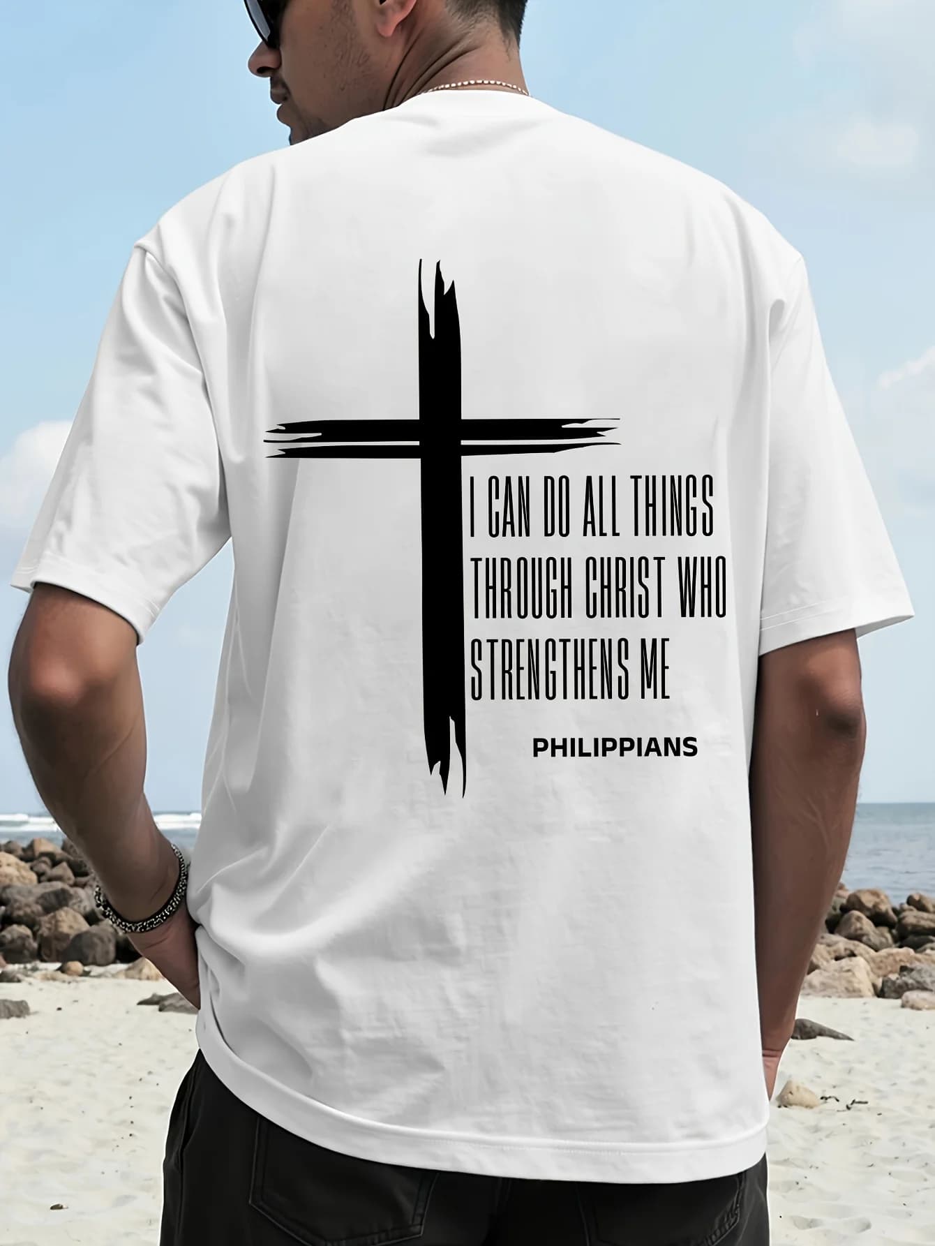 Christ gave me the strength to create all kinds of fashionable printed short sleeve t-shirts for men.