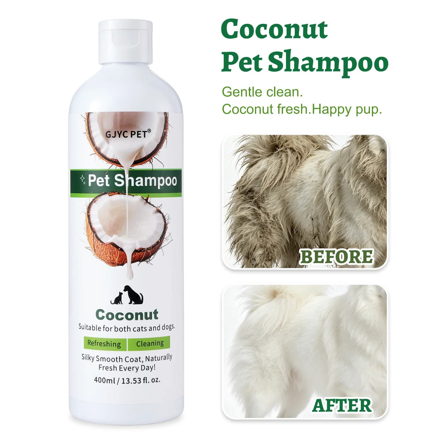 Coconut Pet Shampoo for Dogs Cats Gentle Cleansing Detangling Soft Smooth Fur Healthy Skin Fresh Scent Daily Grooming Care