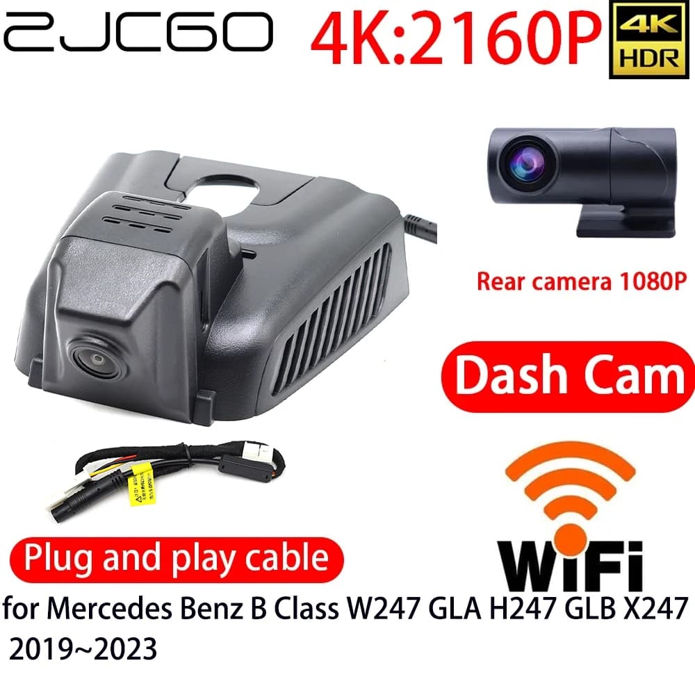 ZJCGO 4K Car DVR Camera with Wifi, Double Front Camera and Rear, 24h Monitor for Mercedes Benz Class B W247 GLA H247 GLB X247 2019~2023