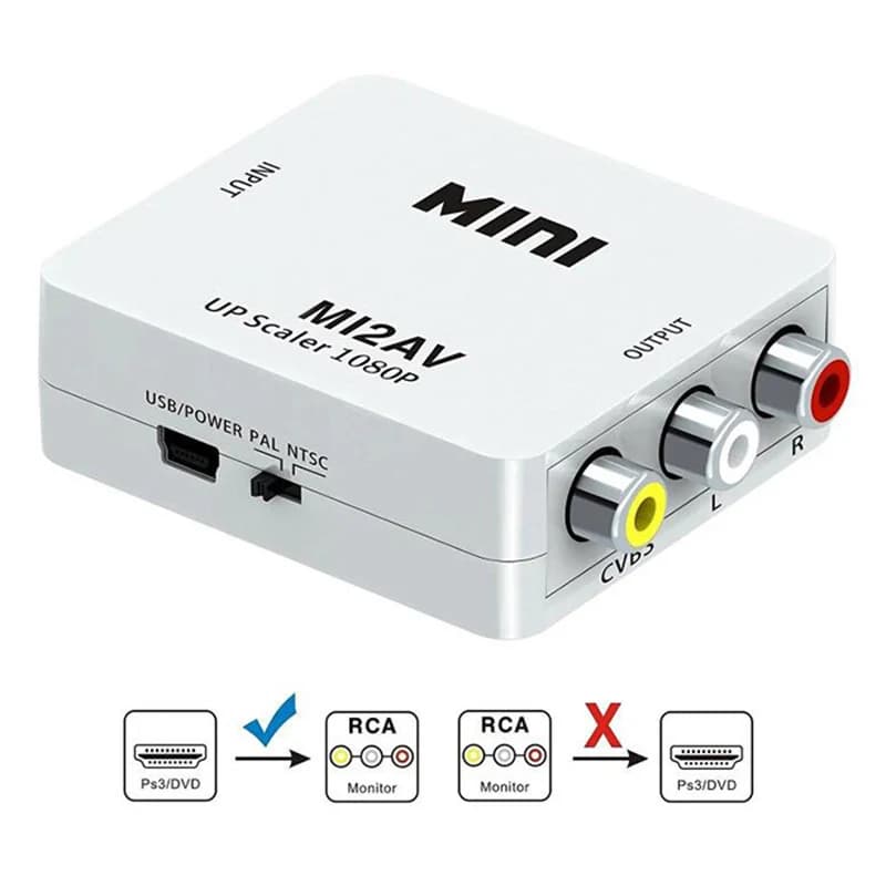 with HDMI to AV Converter AV RCA Adapter CVSB LR Video Composite AV Scaler HDMI compatible to RCA Switch for PC HDTV Projector