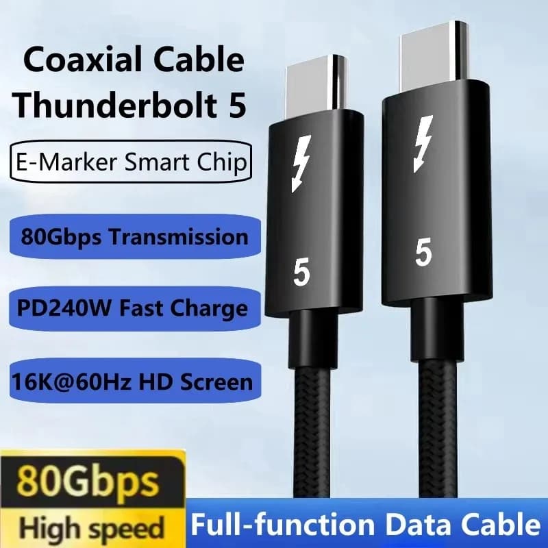 PD 240w USB C a USBC Thunderbolt 5 Cavo dati completamente multifunzione Ricarica rapida Uscita video 16K 60Hz Trasmissione funzionale da 80 Gbps