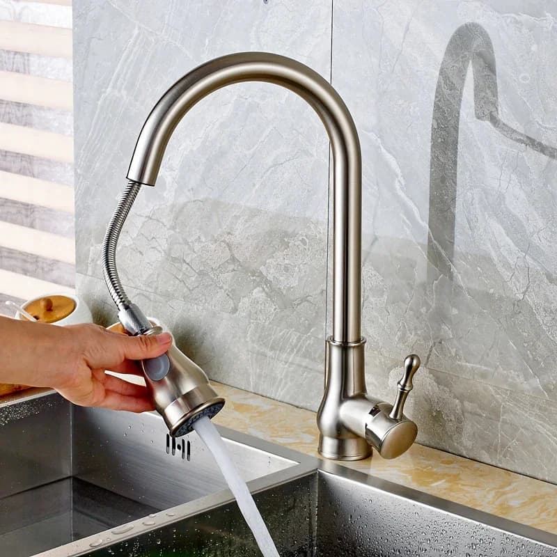 Rubinetto da cucina in nichel spazzolato estraibile lavello da cucina rubinetto acqua calda fredda monocomando spruzzatore a flusso rubinetto da cucina per bagno