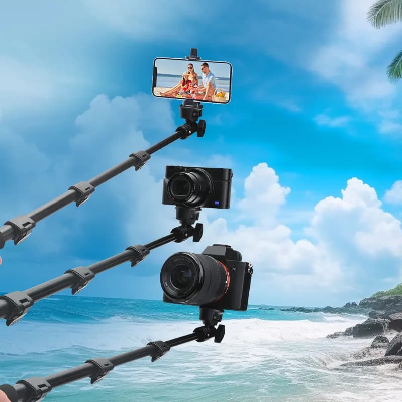 47 inch extendable selfie stick, designed as floor tripod for live streaming, which can be used both with mobile camera and other rooms.