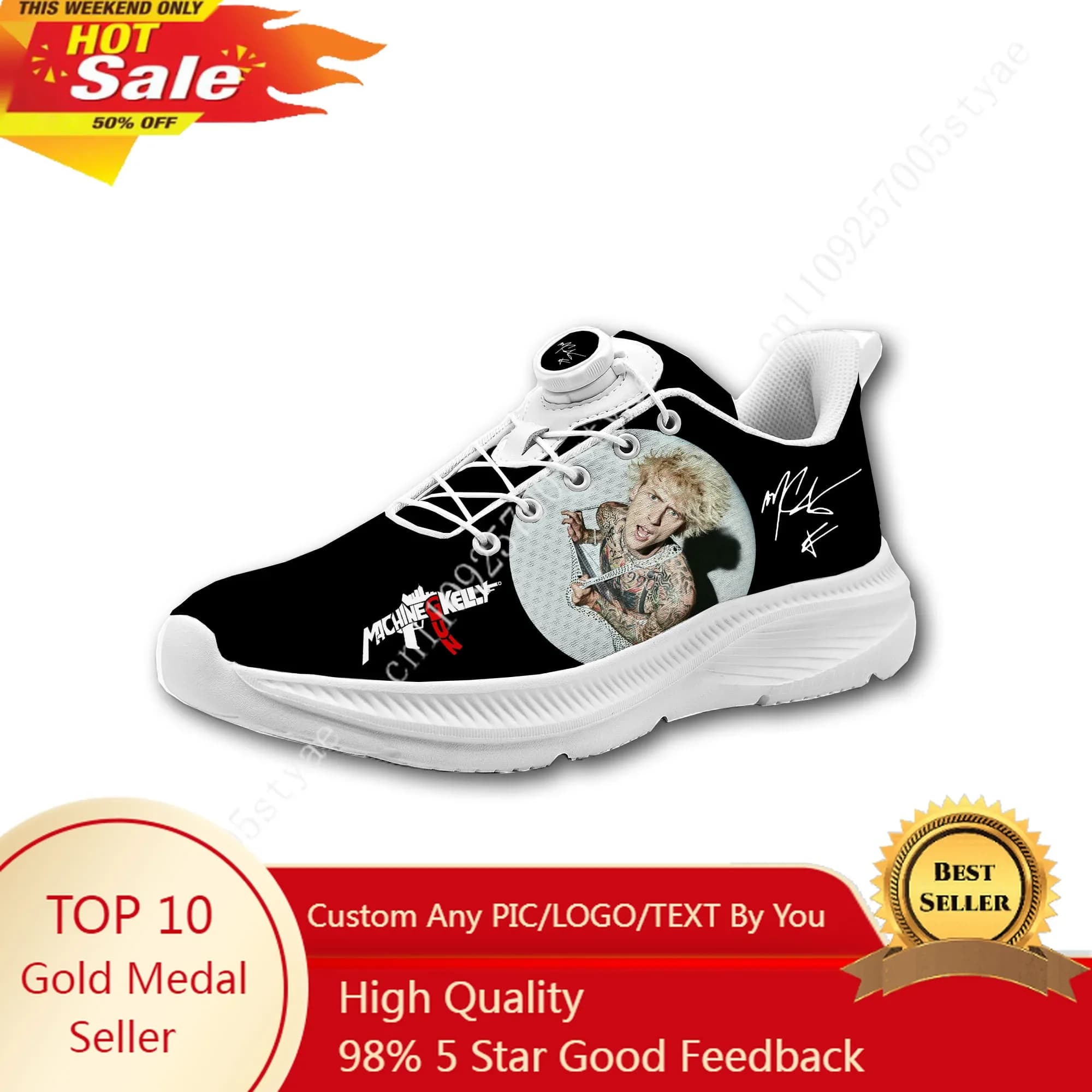 M-Machine Gun K-Kelly MGK Mens Womens Casual Hiking Shoes Laceless Rotating Button Sports Shoes lightweight Custom Sneaker