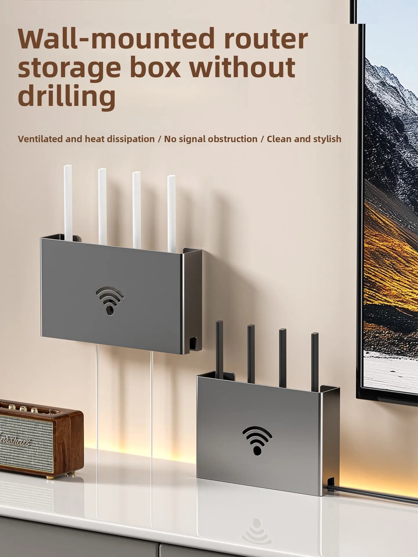 Scatola porta router da parete, copertura per TV Box, in metallo, design senza foratura, organizer per cavi, organizzazione del soggiorno