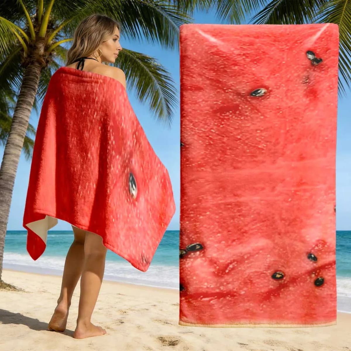 Simpatico telo mare a forma di anguria, leggero, ad asciugatura rapida, morbido e assorbente, per nuoto, immersioni, campeggio, viaggi, regalo essenziale