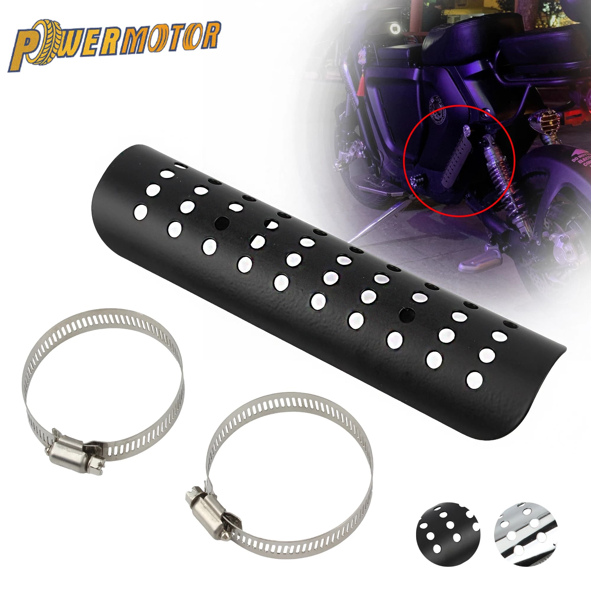 Protezione universale per tubo di scarico per moto Protezione per scudo termico Protezione per tubo Silenziatore Parti scudo termico in alluminio antiscottatura