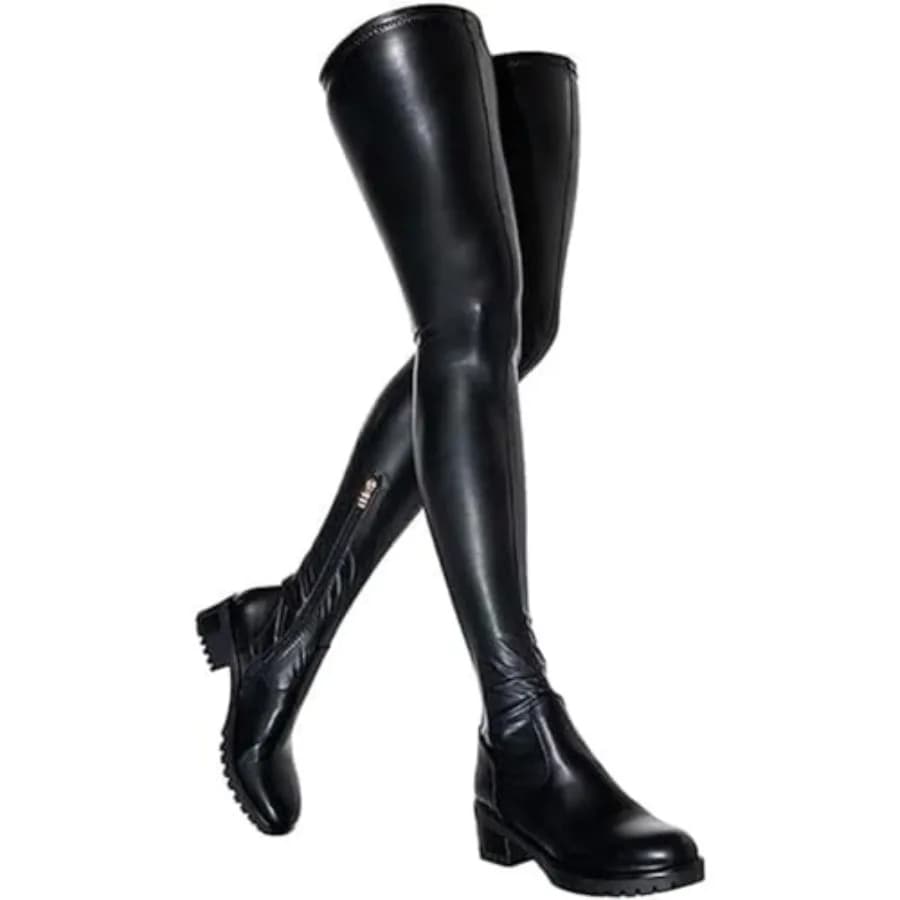 AOSPHIRAYLIAN Stivali alti sopra il ginocchio da donna con tacco grosso, slip-on in ecopelle, stivali alti fino alla coscia elasticizzati in stile chirurgico