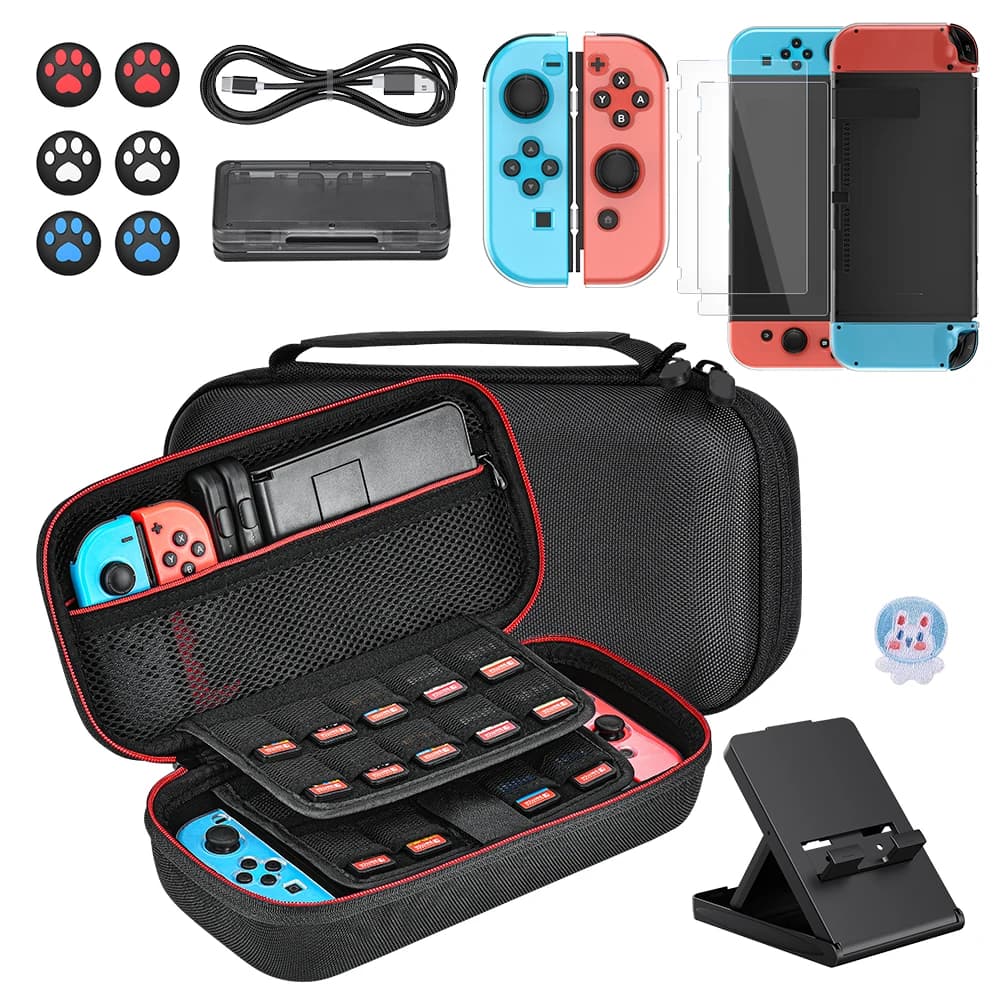 Kit custodia Nintend Switch per interruttore NS con custodia protettiva per console e J-Con, protezione schermo, supporto regolabile