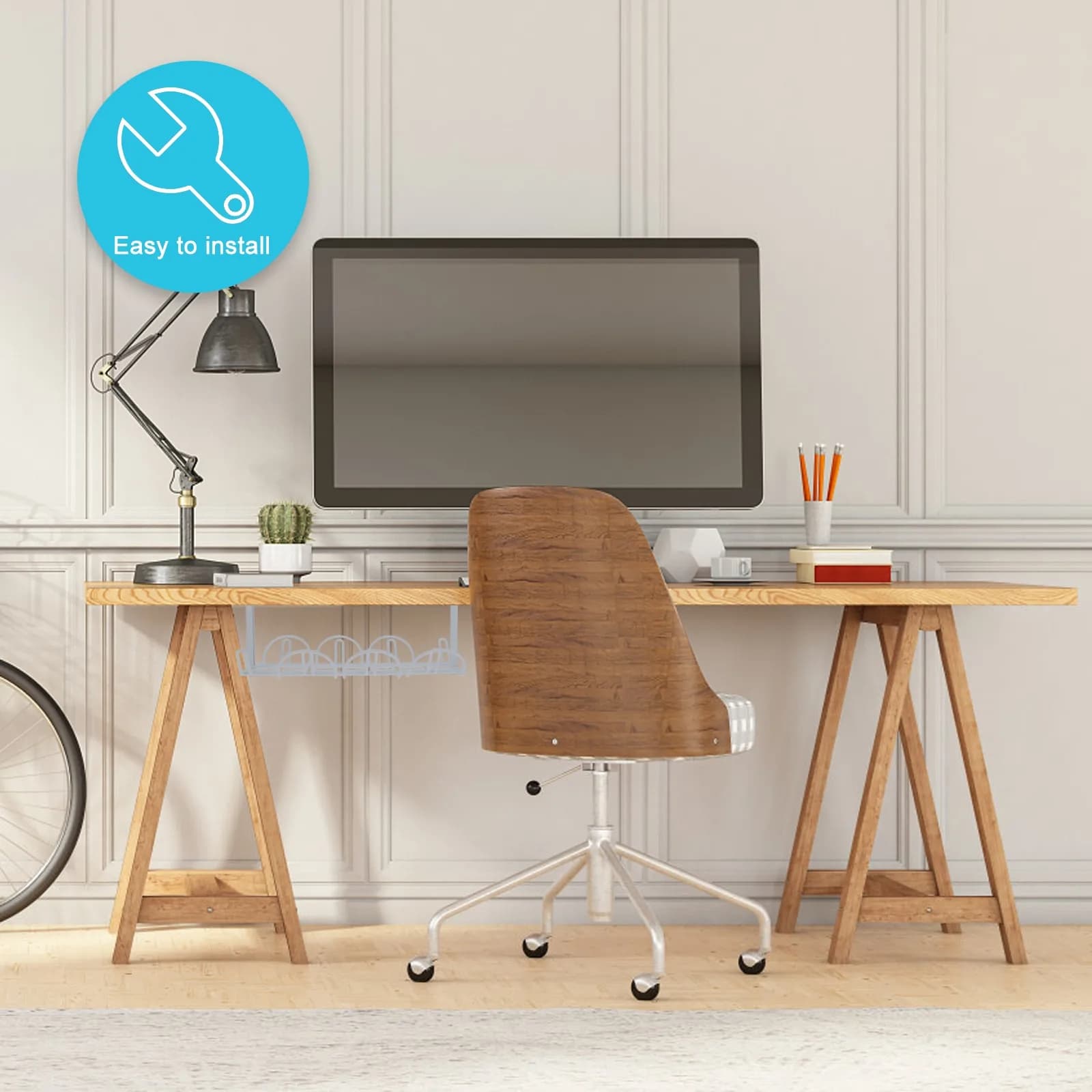 2 Set di Supporti per Cavi Sotto Scrivania, Organizzatore di Cavi Premium Resistente per Porta Multipresa, Organizzatore di Fili Compatto
