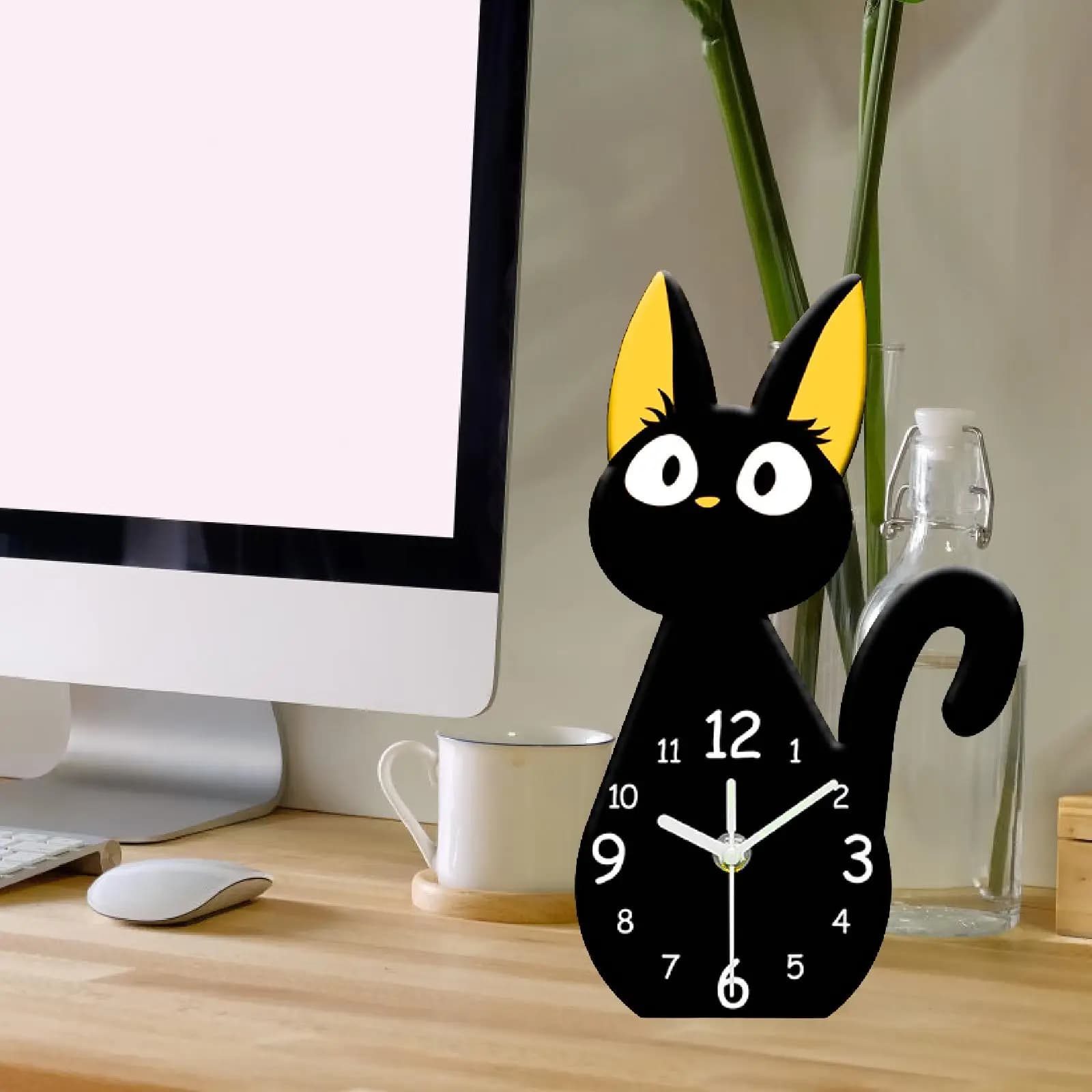 Orologio da Parete a Forma di Gatto, Orologio da Tavolo Carino e Preciso, Ornamento Moderno e Semplice, Orologi Analogici Eleganti per Ufficio, Camera da Letto, Decorazione Casa