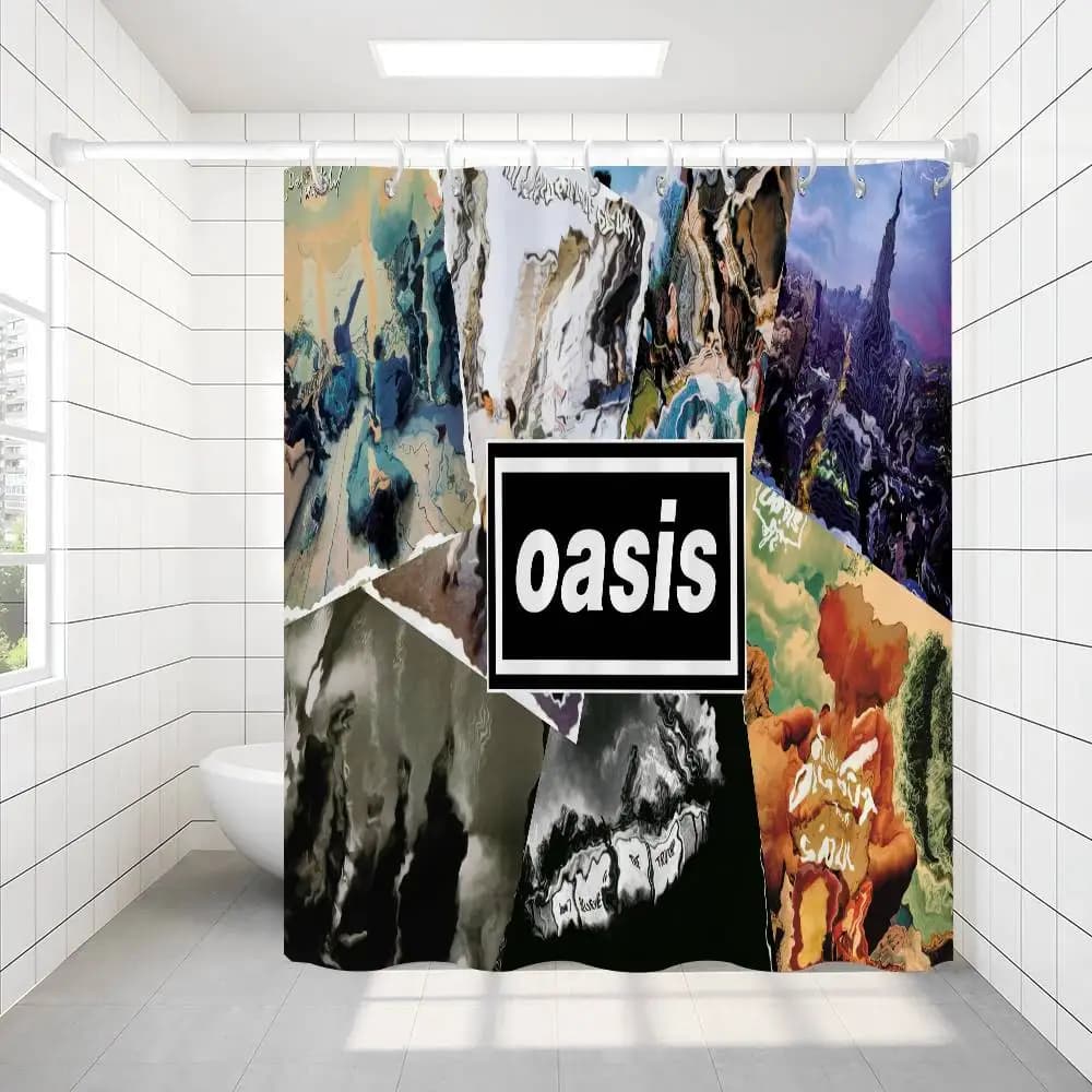 Band T-The R-Rain Cool O-Oasis 1 piece printed shower curtain of 150x180 cm, bathroom divider, waterproof and mold resistant