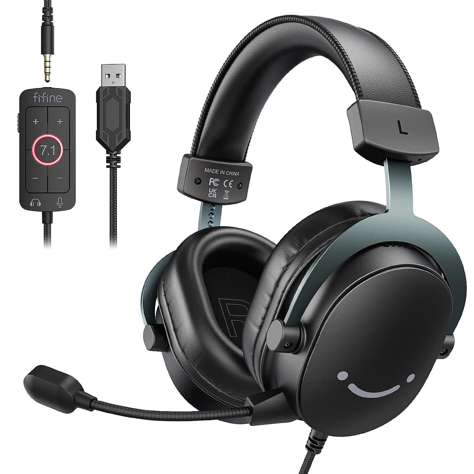 Cuffie FIFINE, jack da 3,5 mm e cuffie USB con audio surround 7.1/contral del volume/interruttore muto per PC/MAC/PS4/PS5 Mixer-H9